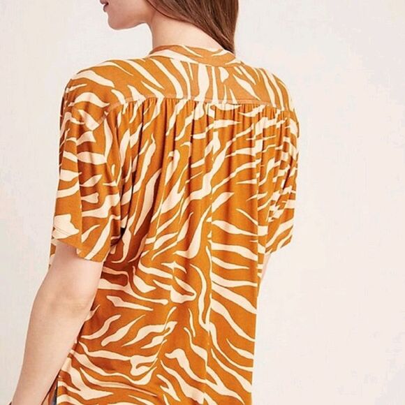 Anthropologie Tiger Stripe Blouse in Orange and Cream Size Xl - Picture 4 of 9